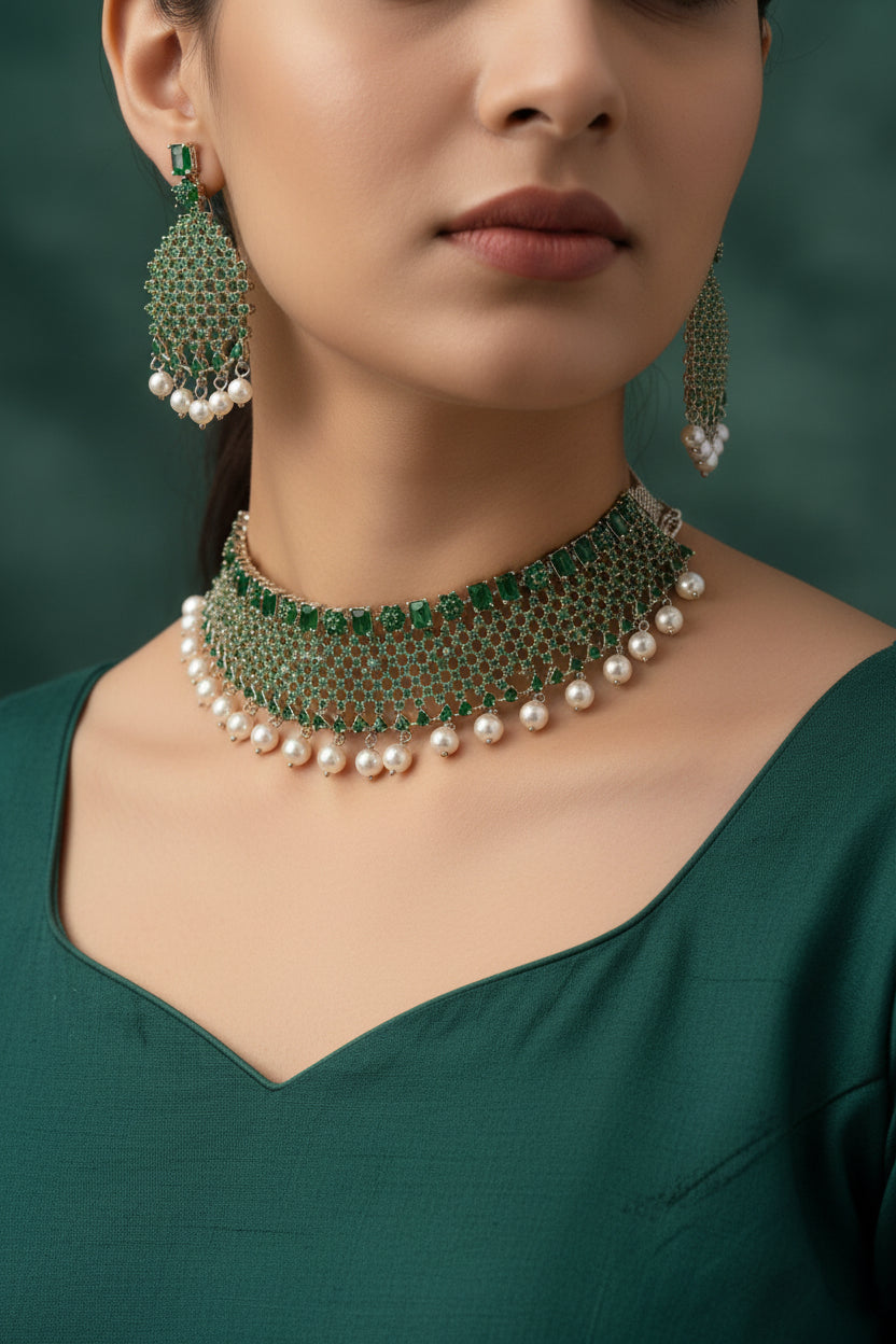 AD necklace set  green stones