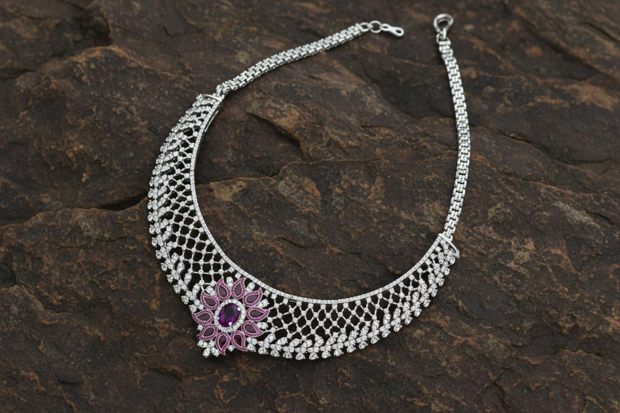AD necklace with floral red stones