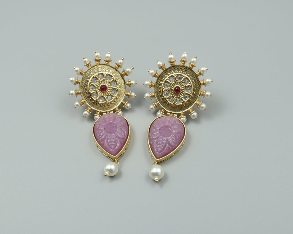 Purple Stone ornate golden earring