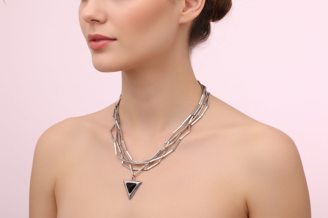 Black triangle pendant necklace