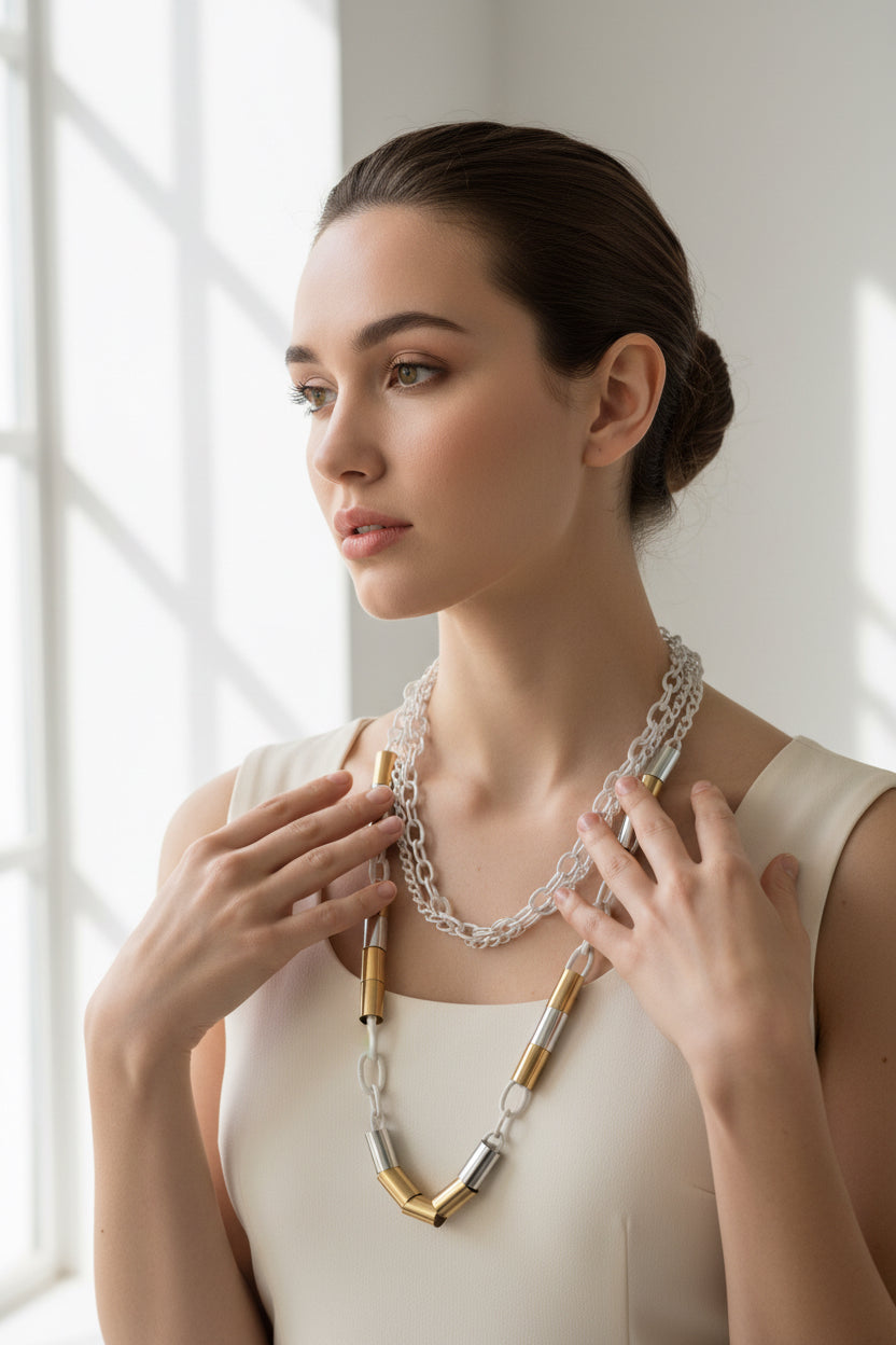 White and golden chain casual