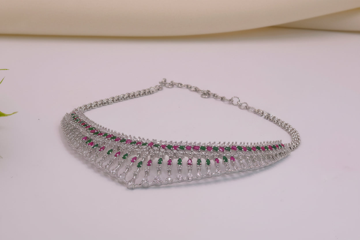 AD necklace set with Green and Pink Stone