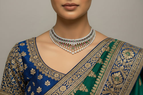 AD necklace set with Green and Pink Stone